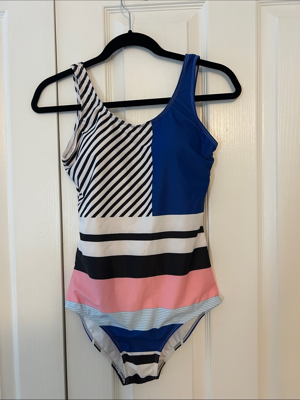 Ladies Swim Suit - Blue, Pink, Black & White Size M